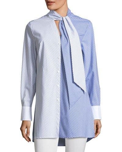 Mix-stripe Button-down Poplin Tunic