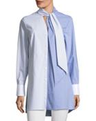 Mix-stripe Button-down Poplin Tunic
