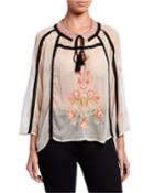 Tigerlily Sheer Embroidered Blouse