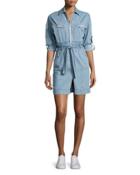 Phibie Long-sleeve Cotton Chambray Dress, Blue