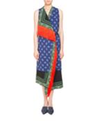 Bina Sleeveless Mixed-print Faux-wrap Dress W/ Fringe Trim