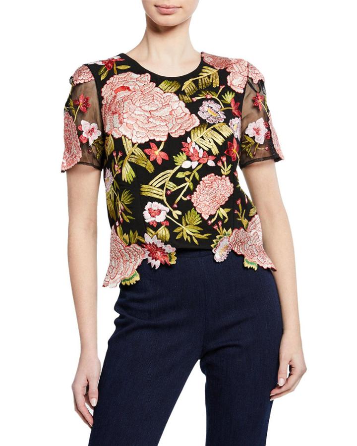 Floral Embroidered Zip-back Tee