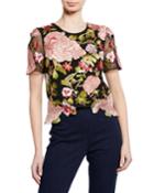 Floral Embroidered Zip-back Tee