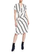 Leonce Striped Short-sleeve Wrap Dress