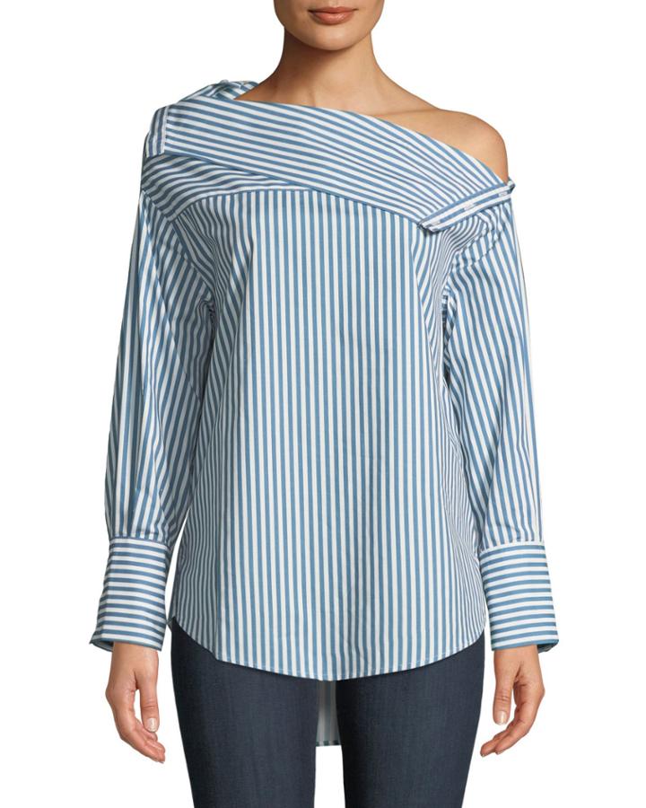 Cold-shoulder Striped Shirting Blouse