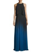 Sleeveless Cutout Ombre Popover Gown, Black/ultramarine