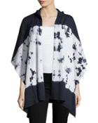 Cashmere Colorblocked Hooded Cape, Black Tie-dye