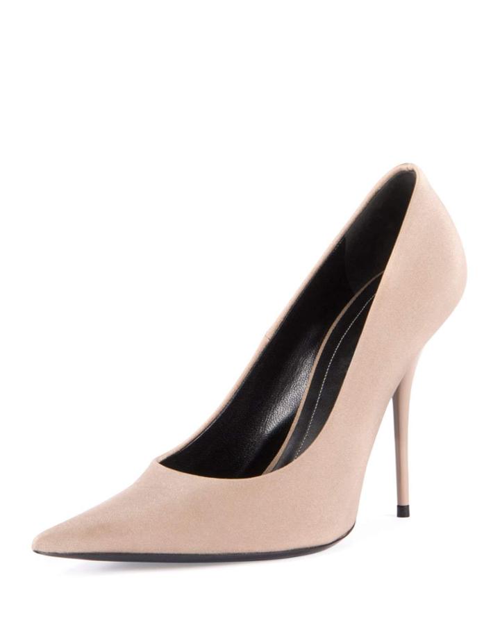 Satin Pointed-toe 110mm Pump, Beige