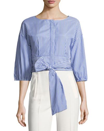 Cropped Poplin Bow-front Blouse