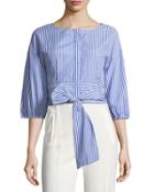 Cropped Poplin Bow-front Blouse