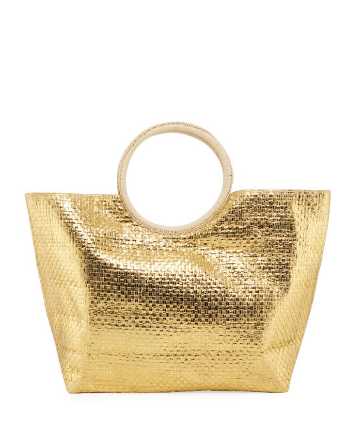 Woven Metallic Large Top-handle Bag