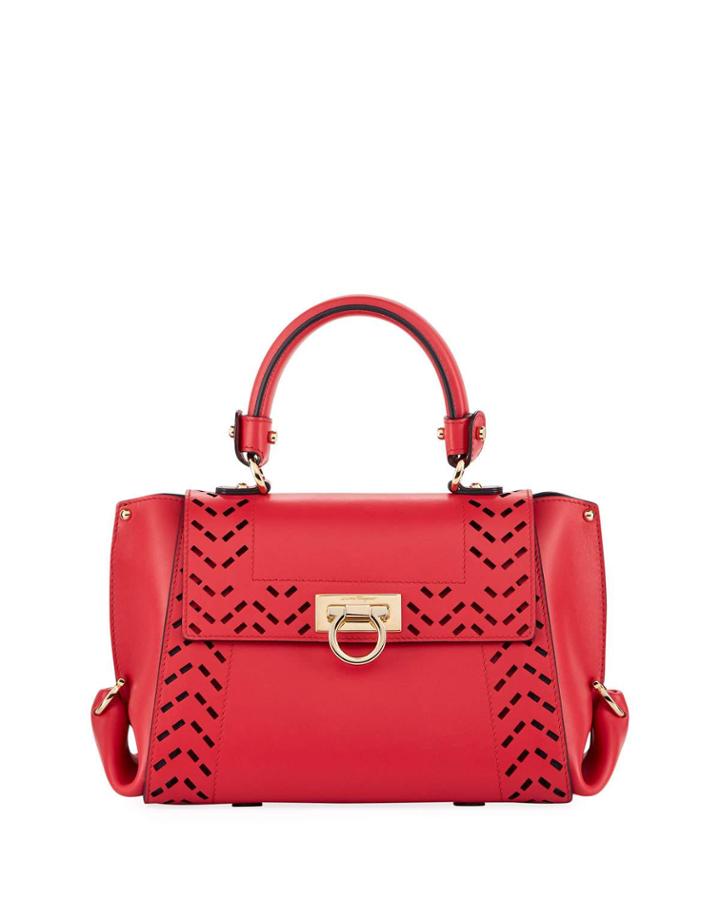 Cutout Leather Top-handle Bag, Pink