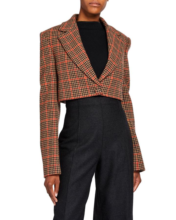 Plaid Wool Crop Jacket