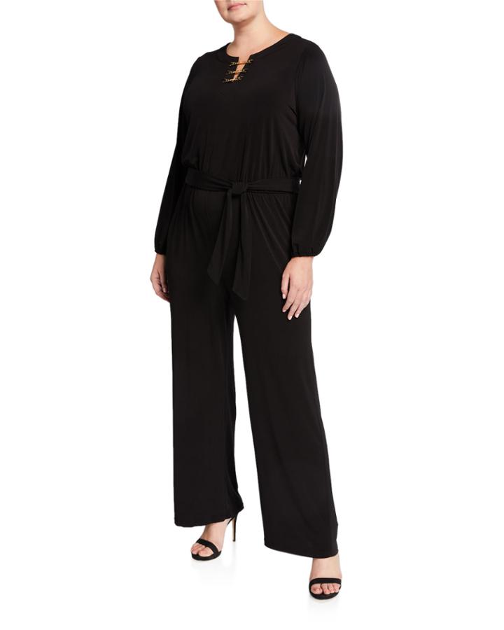 Plus Size Chain-neck Long-sleeve Jumpsuit