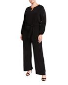 Plus Size Chain-neck Long-sleeve Jumpsuit