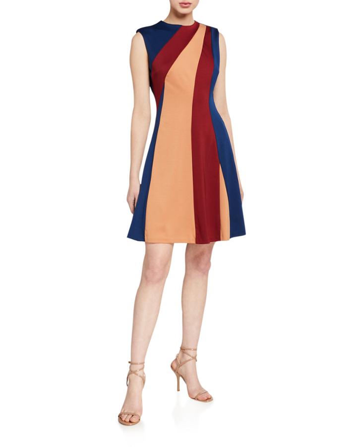 Crewneck Colorblock Fit-flare Dress