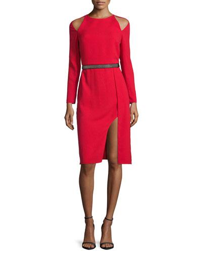 Cold-shoulder Belted Cocktail Dress,