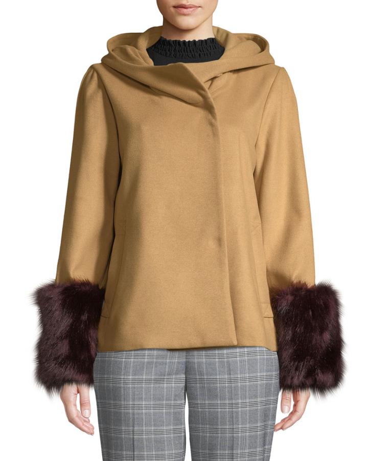 Cowl-neck Jacket With Faux-fur Cuffs