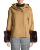 Cowl-neck Jacket With Faux-fur Cuffs