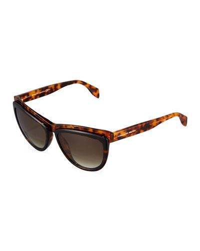 Layered Modified Cat-eye Acetate Sunglasses, Dark/light Havana