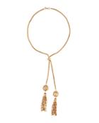 Long Golden Crystal Double-tassel Necklace