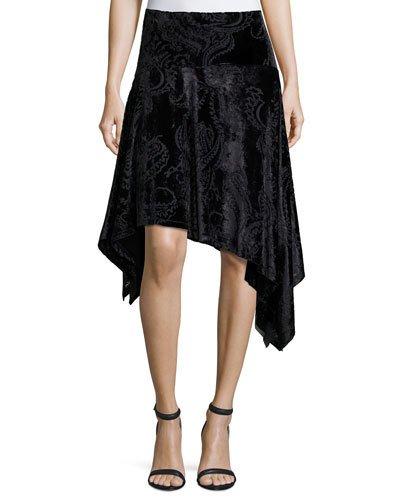 Paisley Velvet Asymmetric Handkerchief-hem