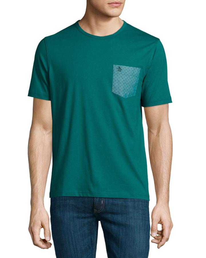 Penguin Short-sleeve Cotton Tee W/polka-dot Pocket, Storm (blue), Men's,