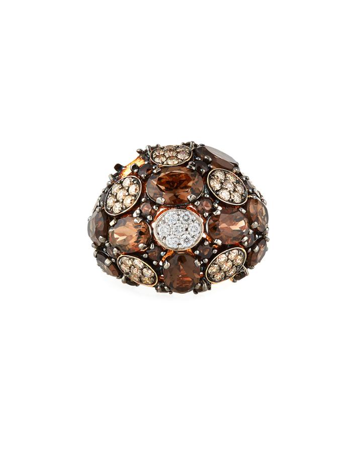 18k Rose Gold Smoky Quartz Mixed-diamond Ring,