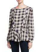 Long-sleeve Plaid Jacquard Blouse