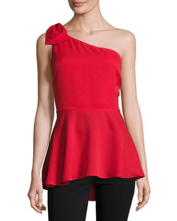 One-shoulder Bow Peplum Top, Red