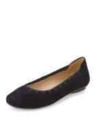 Seyna Scalloped Suede Flat, Black