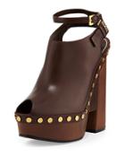 Calfskin Platform Clog Sandal, Caramel