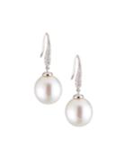 18k Linear-diamond White Pearl Earrings