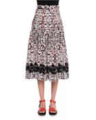 High-waist Printed Full Skirt, Chalk/black/fire