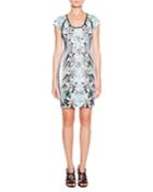 Just Cavalli Cap-sleeve Floral-print Sheath Dress, Women's, Size: 38 It (2 Us),