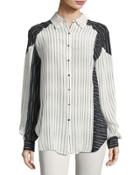 Allie Striped Silk Blouse, Black/white