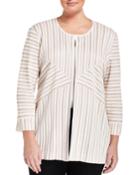 Misook Metallic-stripe Hook-front Jacket, White/gold, Women's,