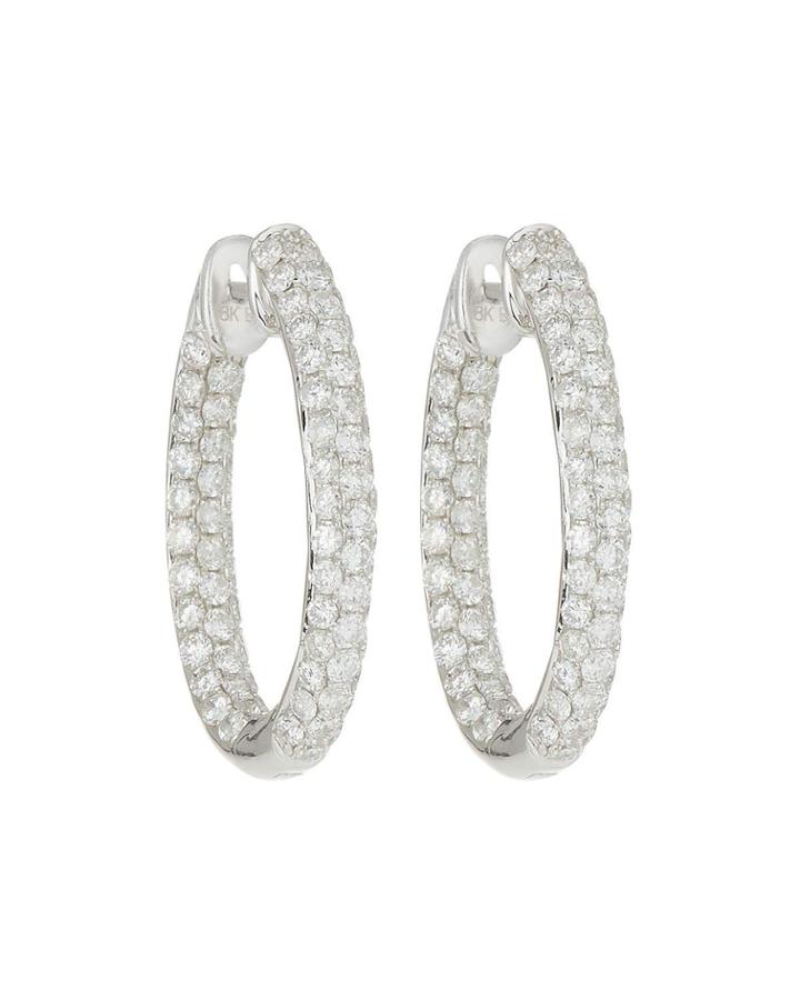 18k White Gold 3-row Diamond Hoop Earrings