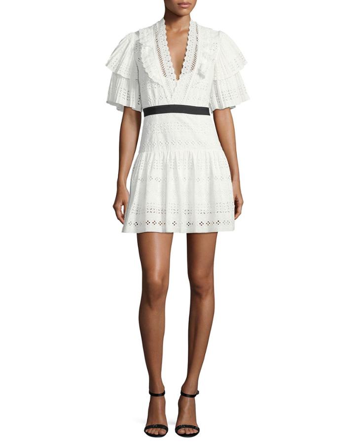 Broderie Anglaise Striped Cotton Cocktail Dress