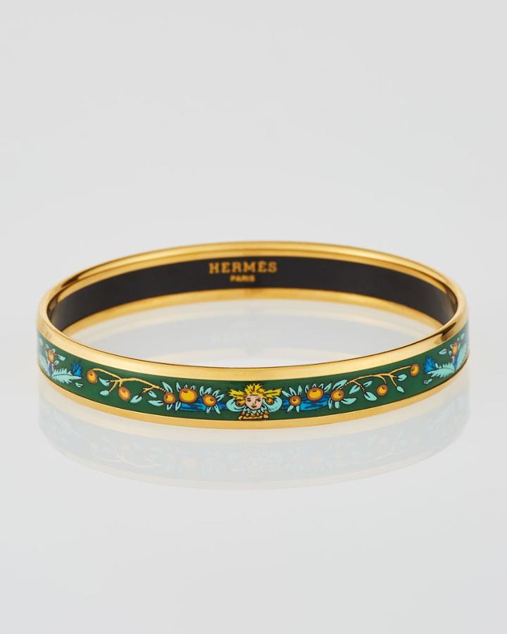 Estate Fruit Enamel Bangle, Green