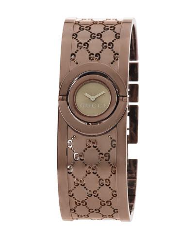 Stainless Steel Twirl Flip Bangle Watch, Brown