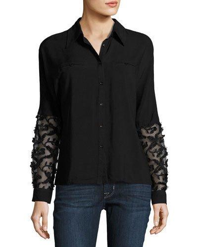 Embellished-sleeve Button-front