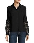 Embellished-sleeve Button-front