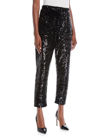 Plus Size Sequined Slim Ankle Pants