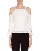 Asenby Cold-shoulder Long-sleeve Fitted Knit Top With