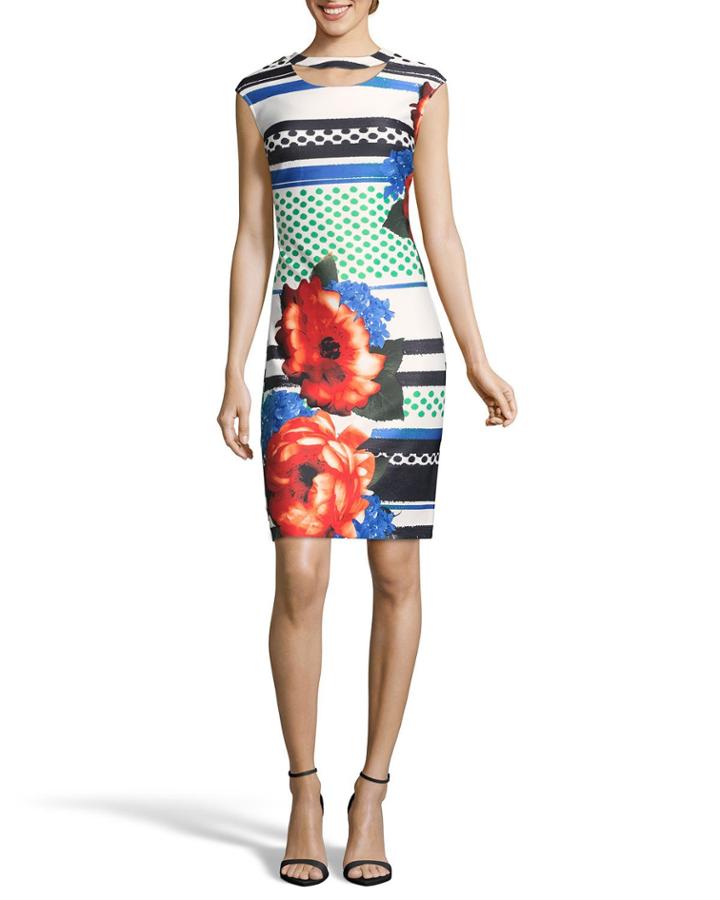 Mixed-print Choker Bodycon Dress