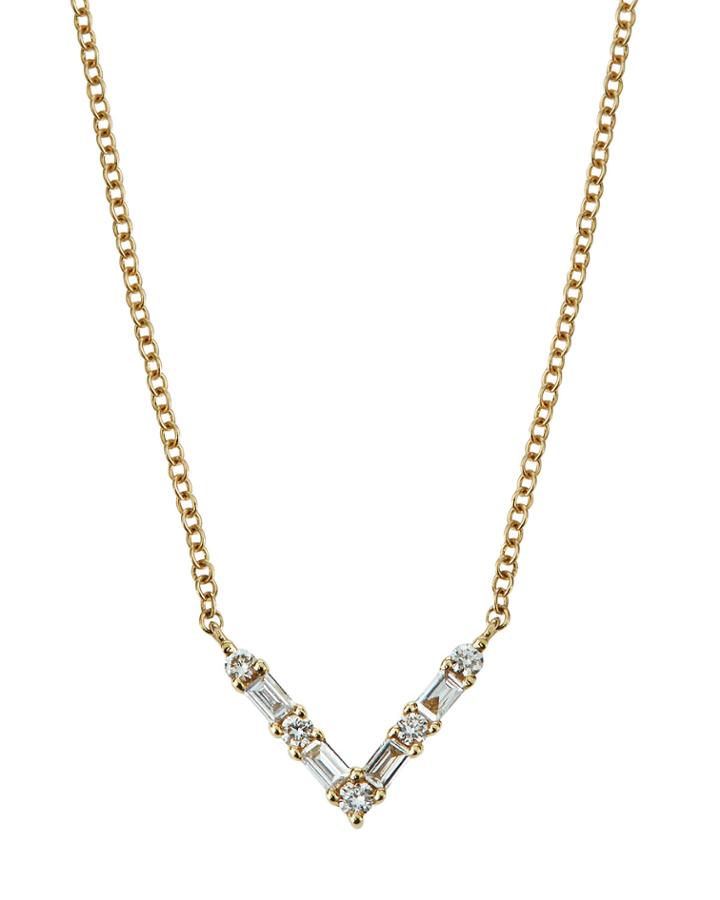 14k Diamond Baguette Chevron Necklace