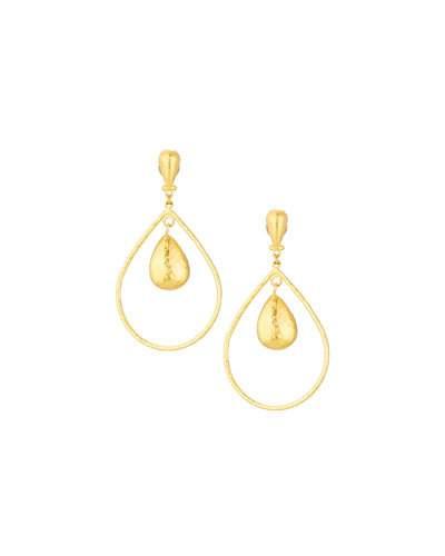 Hoopla 24k Hammered Pear Geo Dangle Earrings