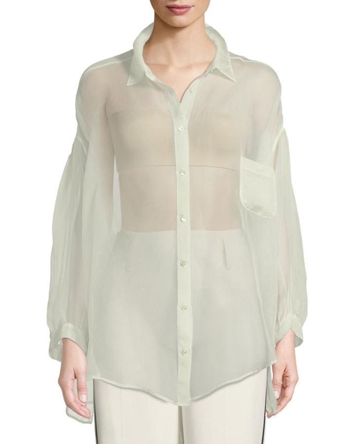 Oversized Silk Organza Button-front