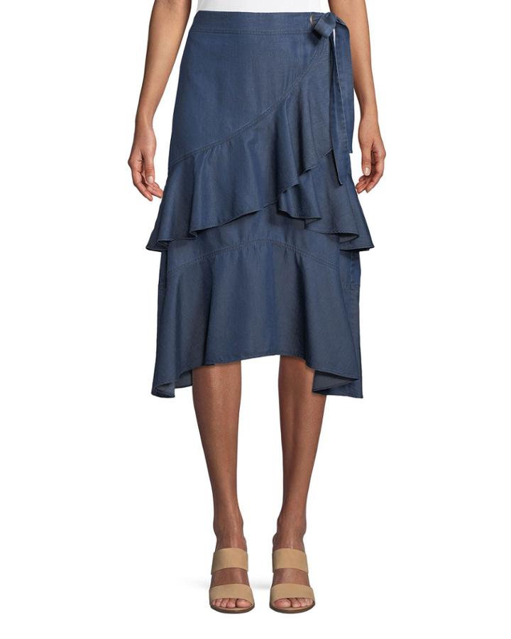 Tiered-ruffle Chambray Wrap